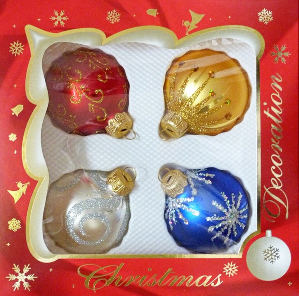 Набір ялинкових куль з візерунчатим малюнком 60 мм срібло/золото/синій/червоний 60Dуз/4