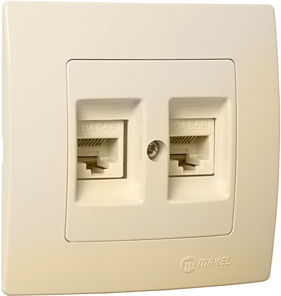 Розетка компьютерная двойная Makel Lillium Natural Kare кремовый 32010036