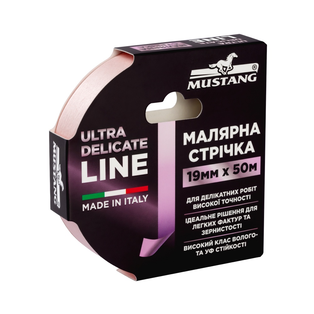 Стрічка малярна Mustang ULTRA DELICATE LINE рожева 19 мм x 50 м