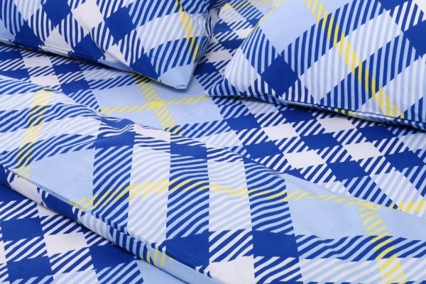 Комплект постельного белья Клетка 2 евро голубой Rigel 