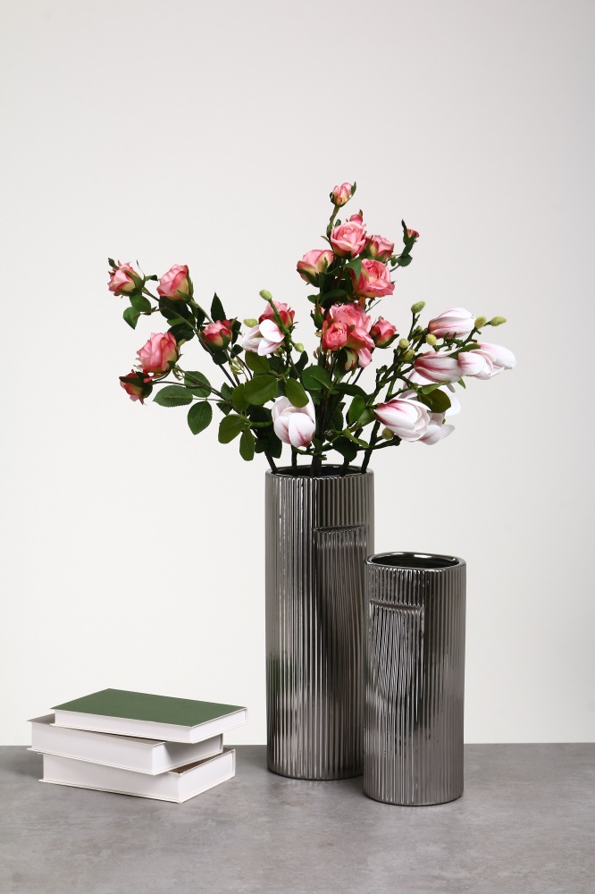 Ваза керамическая Pinsung Ceramics Nooka 27,5 см серебряная матовая PS33412