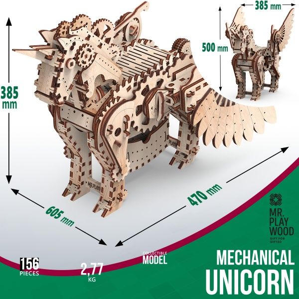 Деревянный 3D-конструктор Mr.Playwood Механический Единорог S 10604