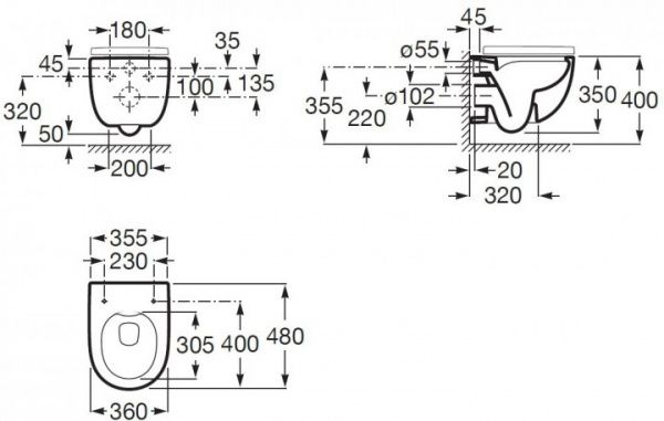 Унитаз подвесной ROCA Meridian Rimless с сиденьем Slim Soft Close