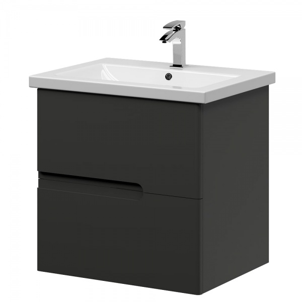 Тумба подвесная Aquarius Silver графит с умывальником Комо 60