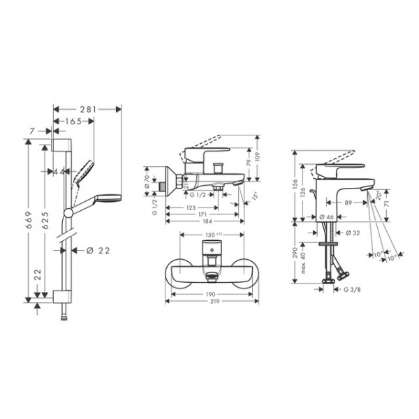 Набір змішувачів Hansgrohe Vernis Blend 71550000 + 71440000 + 26533400 (71550111)