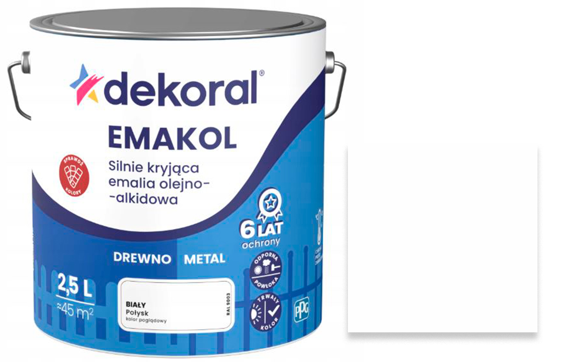 Эмаль алкидная алкидная Dekoral Эмаколь мат RAL 9003 белый 2,5л 2600кг — фото 1