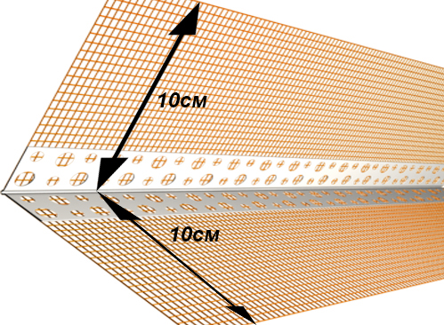 Уголок ПВХ фасадный перфорированный с сеткой ШТУКАТУР 100х100 мм 3,0 м 