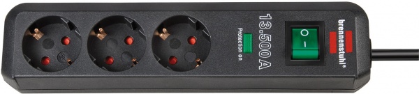 Сетевой фильтр Brennenstuhl Eco-Line 13500A с заземлением 3 гн. черный 1,5 м 1158820315 