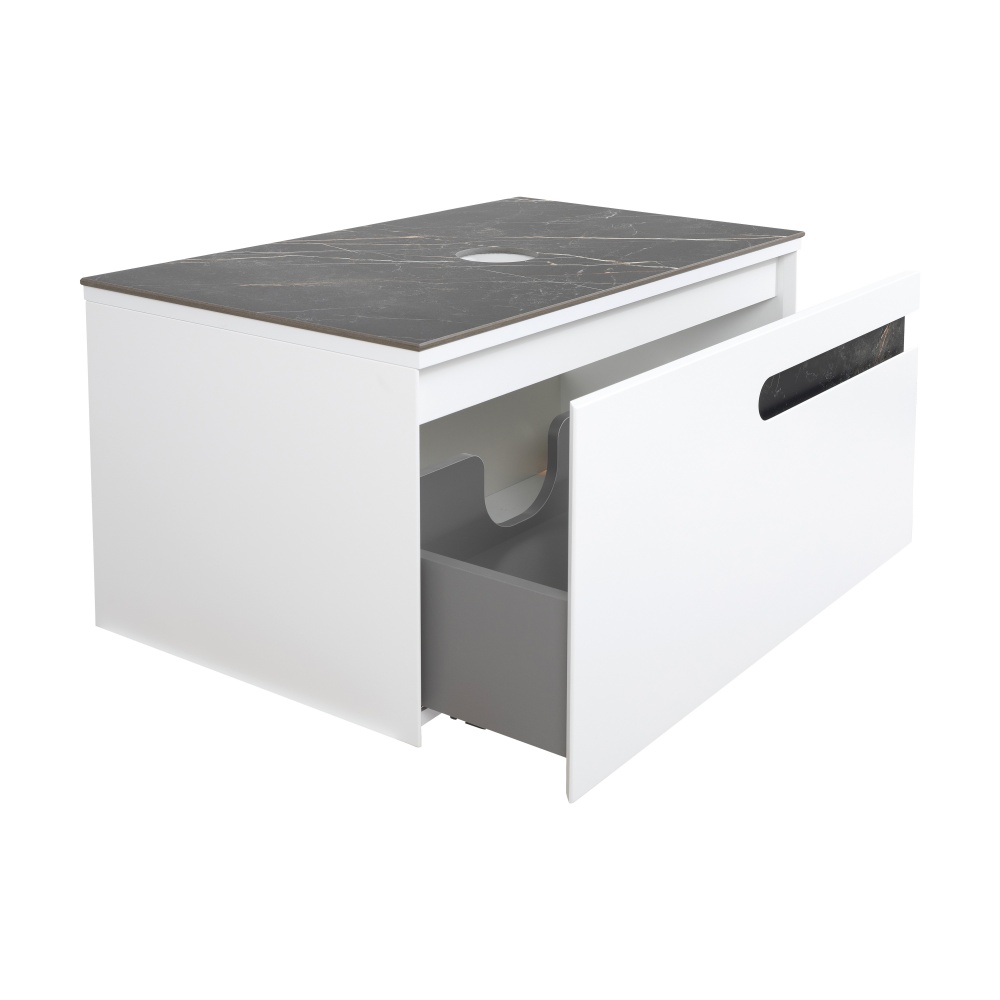 Тумба під умивальник Aqua Rodos OSTIN білий мат зі стільницею керамограніт Namibia Black 80 см