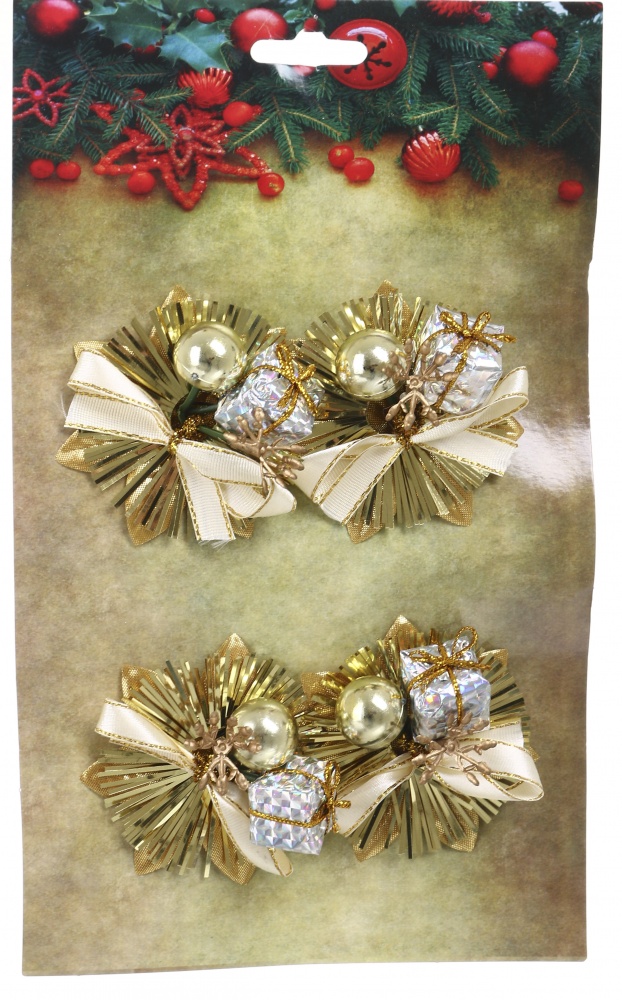 Декорация новогодняя из шариков мишуры 4 шт в наборе пенопласта. полиэстер ассорт. 9см EPI-W68-38/84D/DS/DR