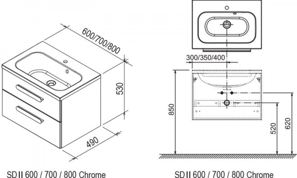 Тумба підвісна Ravak Chrome II SD 700 біла X000000920 під умивальник Chrome 700