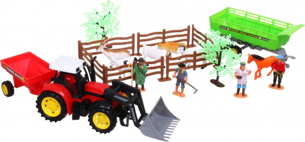 Игровой набор Shantou фермерский трактор с прицепом и фигурками красный JY238803