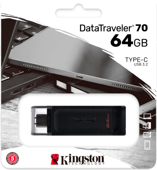 Флеш-пам'ять USB Kingston DT70 TYPE-C 64 ГБ USB 3.2 black (DT70/64GB) 