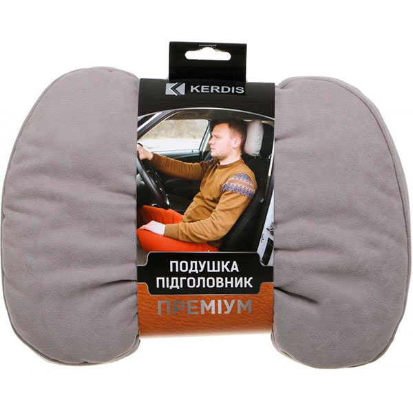 Подушка автомобильная Premium серая ткань/велюр 29x24x3 