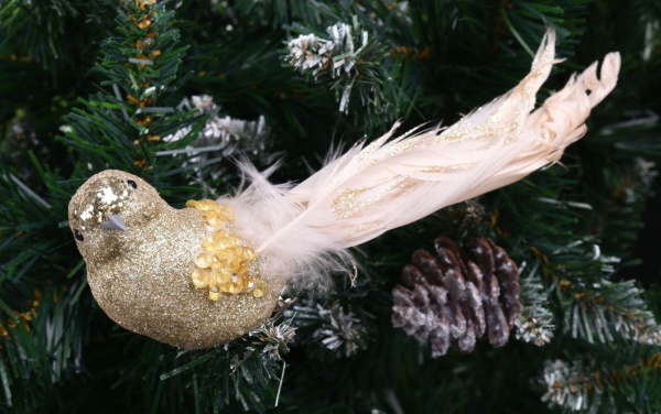 Декоративна новорічна фігура Пташка на кліпсі HC4502080 5х7х23 см 