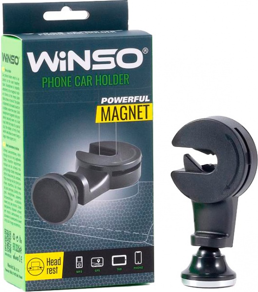 Держатель для телефона WINSO магнитный на трубку подголовника сиденья (201230) черный