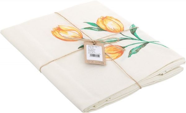 Скатерть «Тюльпаны желтые» 1083-18/00 140x180 см льняной Эдельвика 