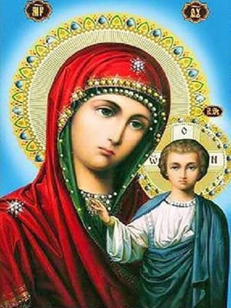 Набір для творчості зі стразами на підрамнику Казанська Божа Матір 30x40 см Діамантові ручки 