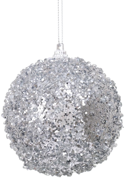 Елочная игрушка в форме шара серебряная 8 см 