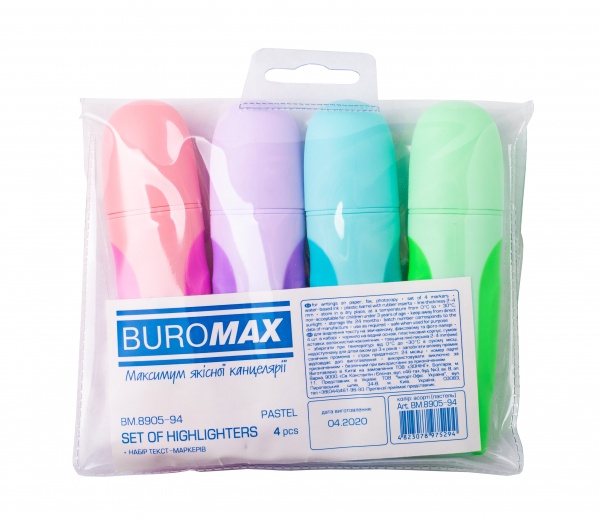 Набір маркерів Buromax Pastel 2-4 мм 4 шт. BM.8905-94 
