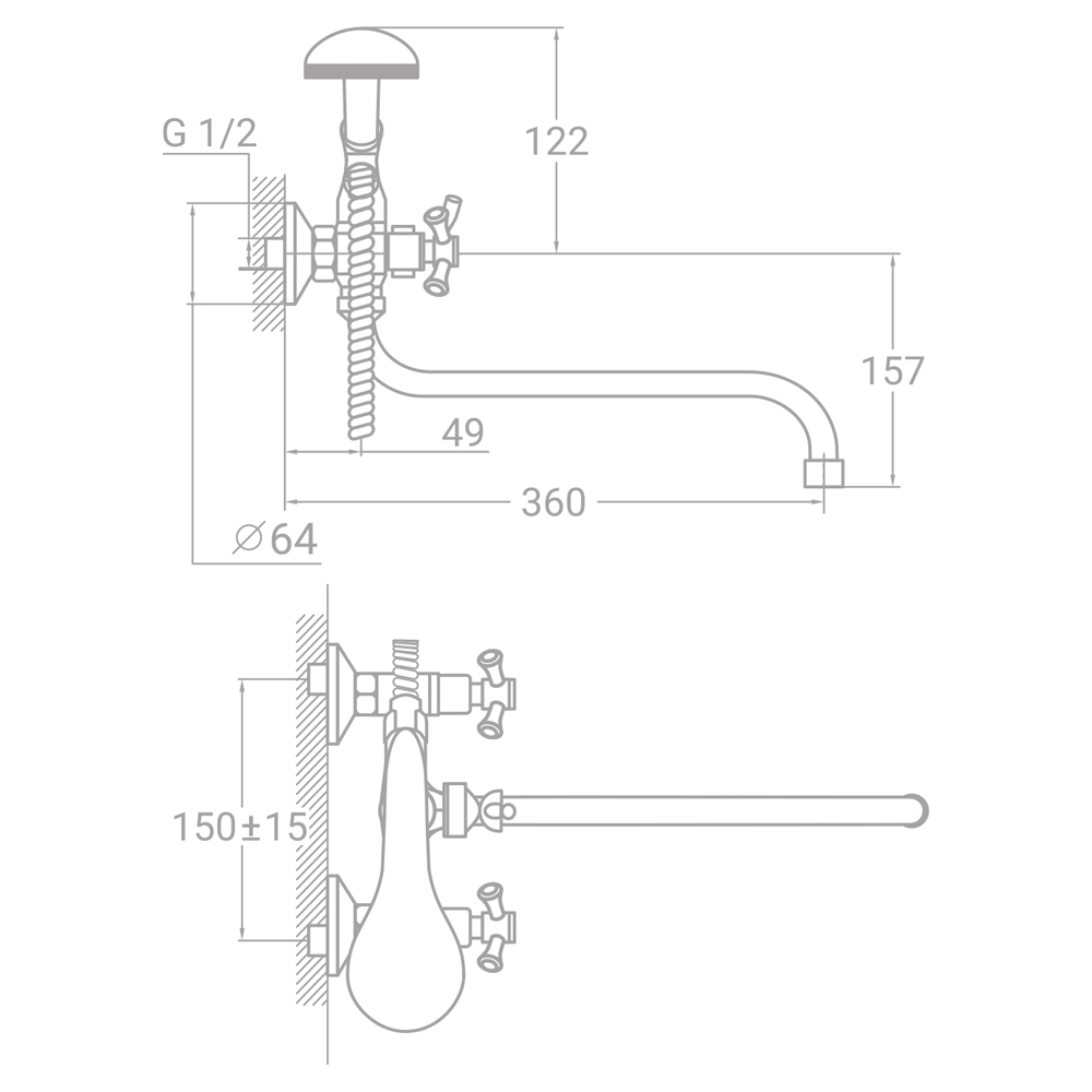 Смеситель TAU s85 для ванны гусак изогнутый дивертор встроенный шаровой (VN-5C460C)