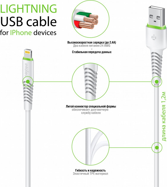 Кабель Intaleo USB – Apple Lightning 1,2 м білий