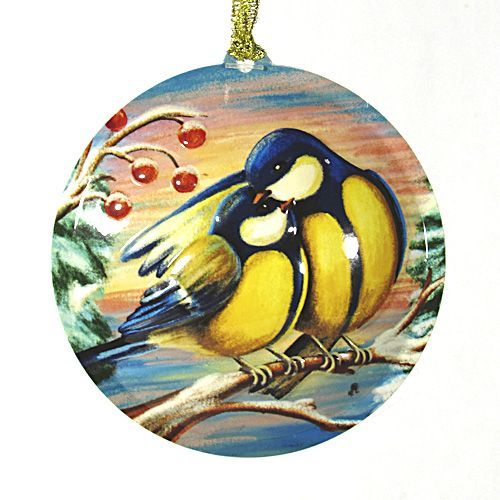 Елочная игрушка шар Синички 9 см 