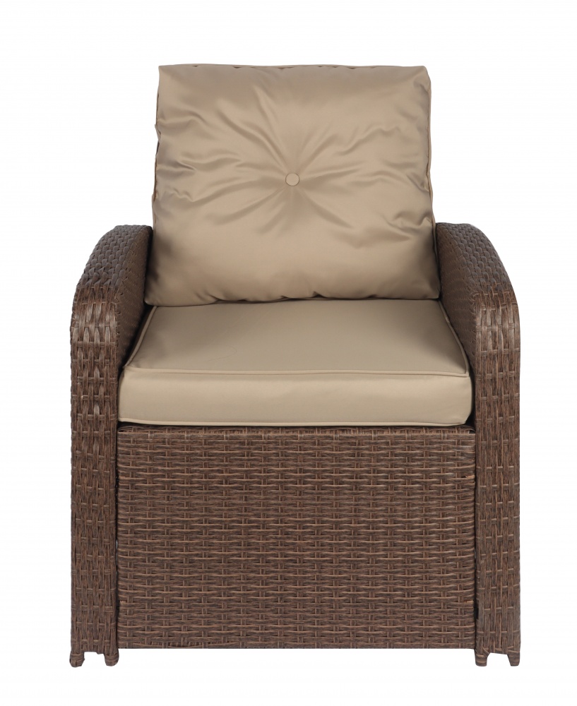 Комплект меблів Indigo зі штучного ротангу СТЕЛЛА (стіл 150*90см+кутовий диван+2 крісла, подушки) какао коричневий