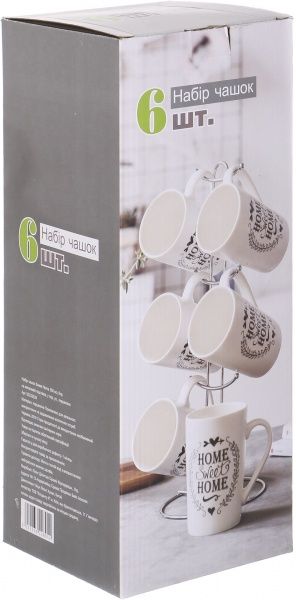 Набір чашок Sweet Home 350 мл 6 предметів на металевій підставці