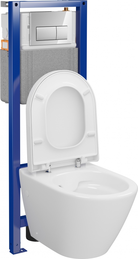 Комплект инсталляции Cersanit СЕТ C58 SYSTEM 40 механическая + подвесной унитаз MESTO глянцевый хром