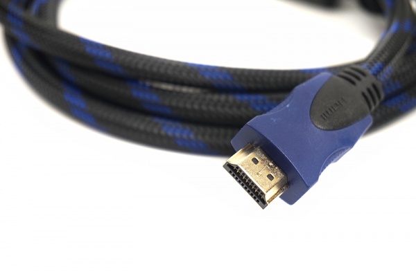 Кабель PowerPlant HDMI 2 м чорний із синім (CA910243) Nylon, Double ferrites 