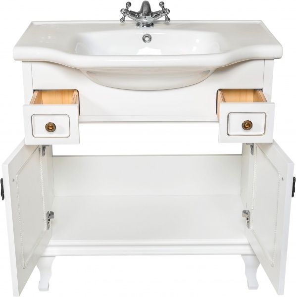 Тумба напольная Aqua Rodos Беатриче 80 белая патина золото с умывальником New Klasik