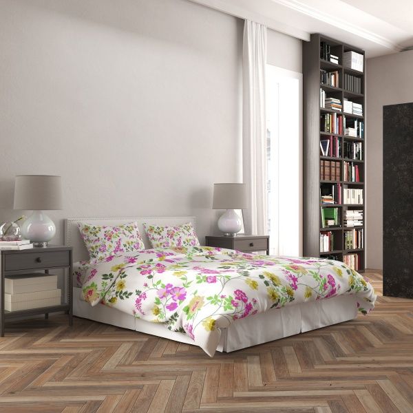 Комплект постільної білизни Мальва 1,5 білий із принтом Rigel