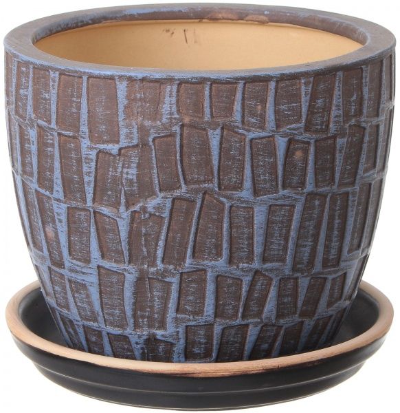 Горщик Viet Thanh Ceramic з блюдцем кладка 22х18 см VT.11558-2 круглий коричневий 