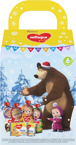 Набір Milupa дитяче пшеничне печіво 45 г х2 шт. + дитяче пюре фруктове МВ 100 г х 4 шт.