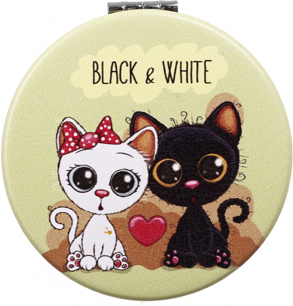 Зеркало карманное косметическое Лідер Канц Котик круглое 12 вариантов в ассортименте 