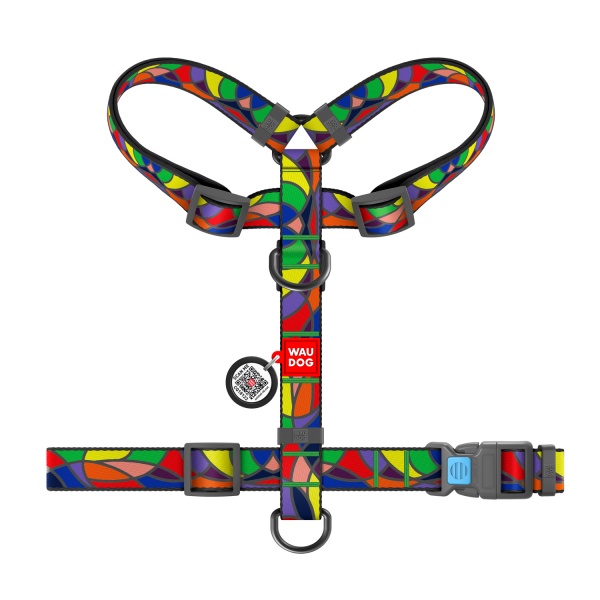 Шлейка анатомічна Waudog Nylon H-подібна з QR паспортом Вітраж р.L