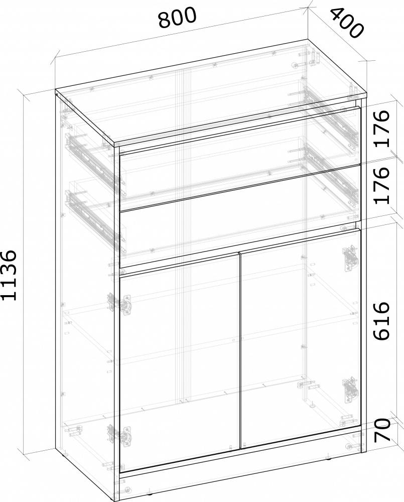 Шкаф Грейд низкая с ящиком Ален 1136х800х400 мм графит