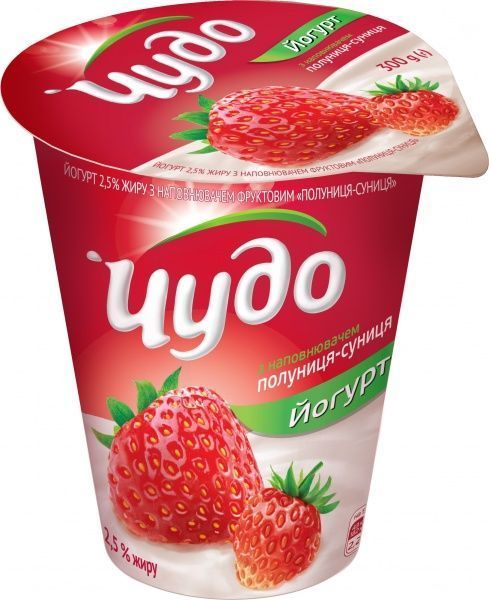 Йогурт ТМ Чудо полуниця-суниця 2,5% 300г (4823061306999) 