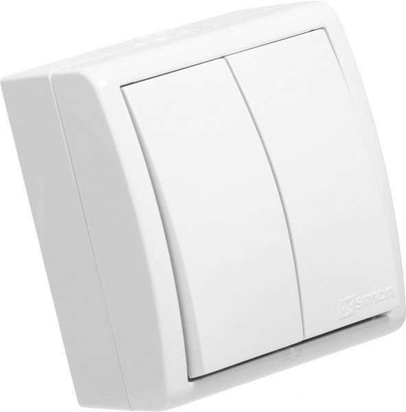 Выключатель двухклавишный Simon Aquarius без подсветки 10 А 250В белый AQW5/11
