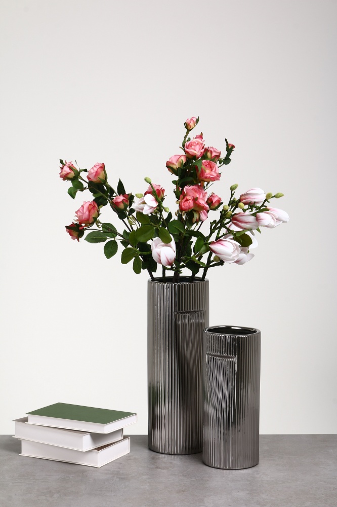 Ваза керамическая Pinsung Ceramics Nooka 36 см серебряная матовая PS33411