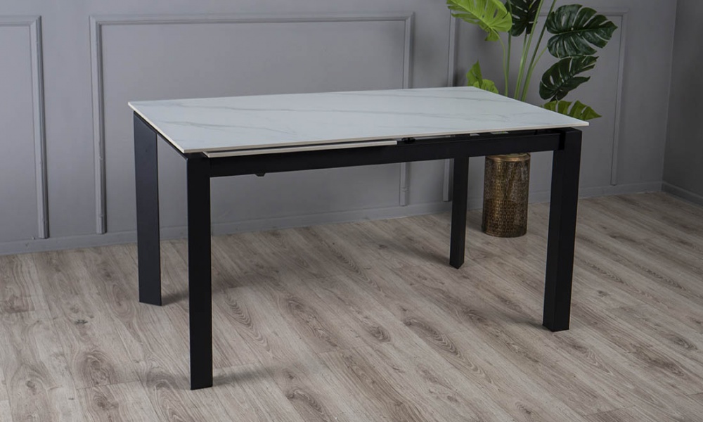 Стол обеденный Ларс 1200(1700)x800x750мм белый матовый/черный