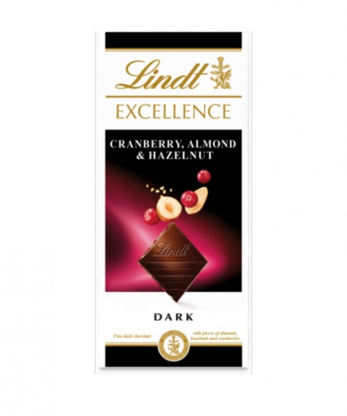 Шоколад LINDT Excellence черный с мигдалем, фундуком и клюквой
