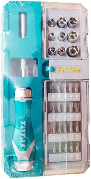 Викрутка зі змінними насадками Total з набором біт та головок, 33 предмети × TACSD30336