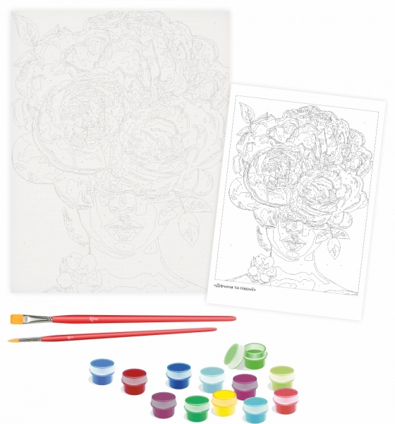 Набір, техніка акриловий живопис за номерами Дівчина та Півонії 35х45 см Rosa Start 