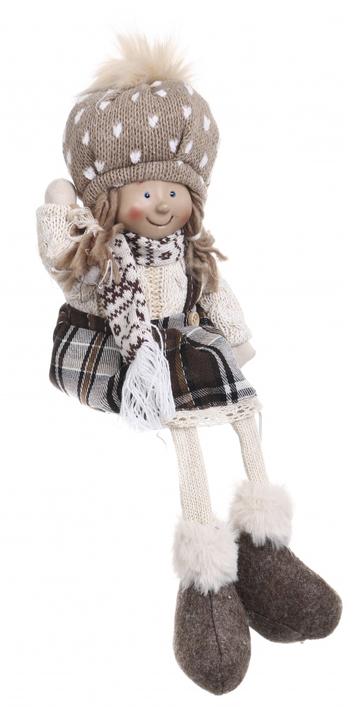 Декорация новогодняя мальчик / девочка сидячая бежево-коричневый 2 ассортимент 15 x 38 см (AT174230035CD-9)