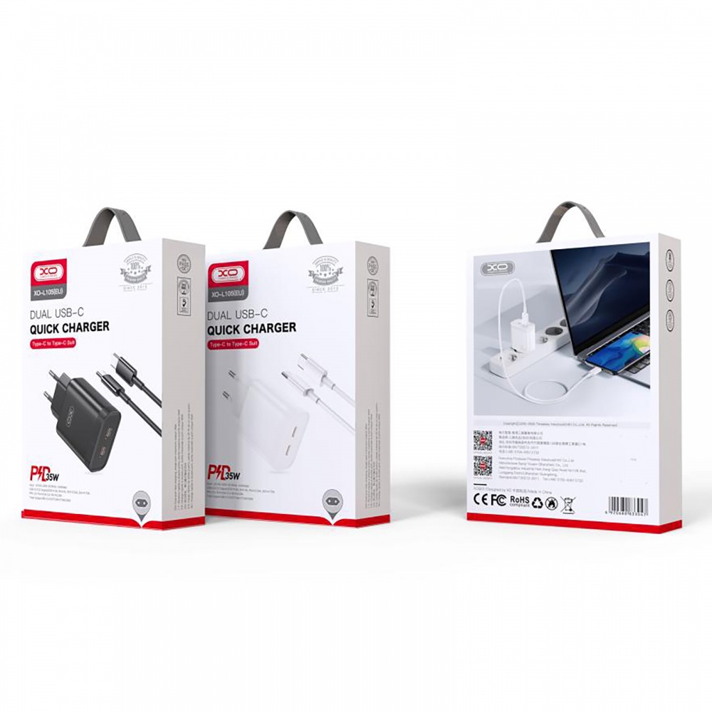 Сетевое зарядное устройство Xo L105-CC 35W 2хUSB-C Black