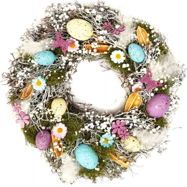 Венок пасхальный с яйцами и соломой D9-11