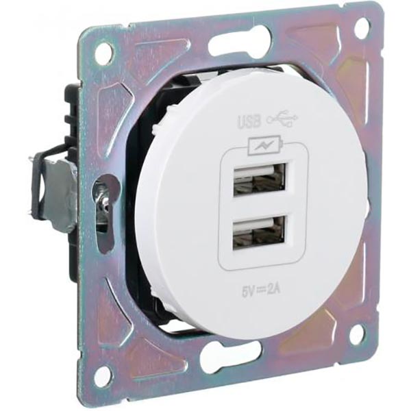 Механізм розетки USB кінцева подвійна HausMark Bela без шторок без кришки білий SNG-SCP.RD20MG2U-WH