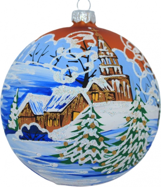 Подарочный шар Юріта d120 мм Пейзаж Храм 120875M золотистый